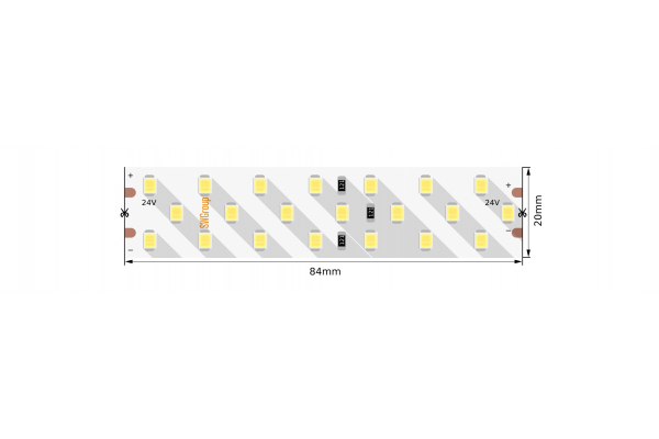 Лента светодиодная SWG SMD 2835, 252 LED/м, 24 Вт/м, 24В, IP20, теплый 5м