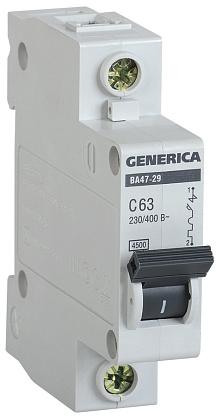 Выключатель автоматический модульный 1п C 63А 4.5кА ВА47-29 GENERICA IEK 