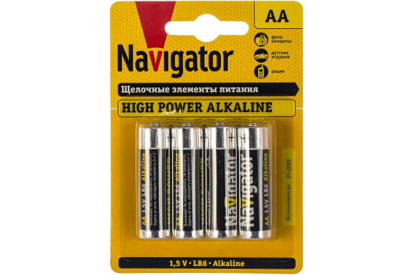 Элемент питания алкалиновый AA/LR6 NBT-NE-LR6-BP4 (блист.4шт) NAVIGATOR