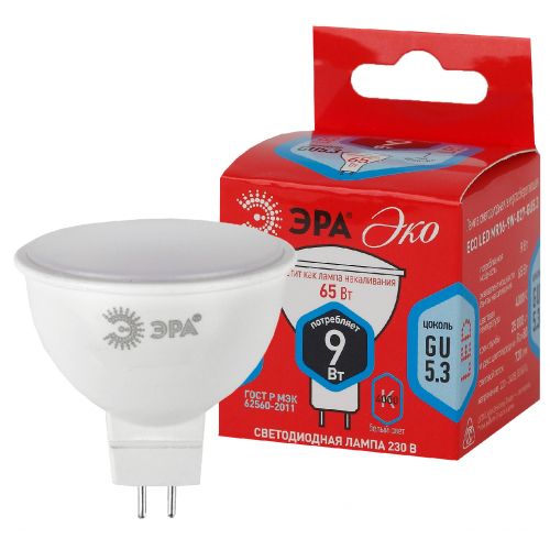 Лампа светодиодная ЭРА RED LINE ECO LED MR16-9W-840-GU5.3 GU5.3 9Вт софит нейтральный белый свет