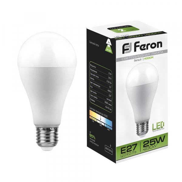 Лампа светодиодная Feron LB-100 A65 Шар E27 25W 4000K