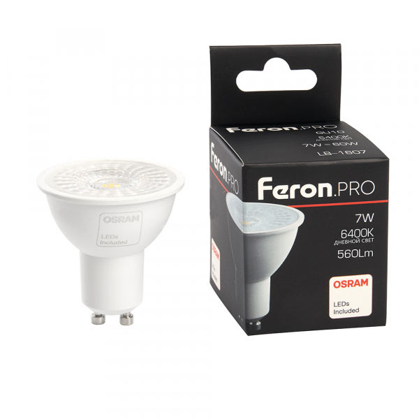 Лампа светодиодная Feron.PRO LB-1607 GU10 7W 6400K MR16 с линзой 110 градусов