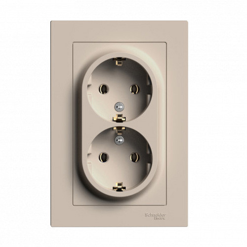 Systeme Electric AtlasDesign Песочный Розетка двойная с/з, 16А, в сборе SE ATN001224
