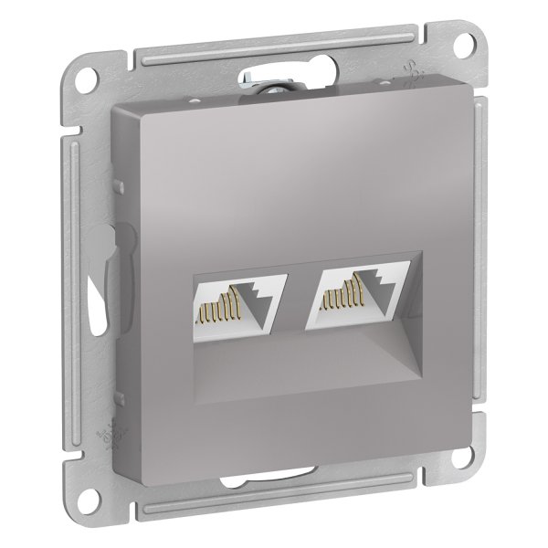 Механизм розетки компьютерной 2-м ATLAS DESIGN RJ45 + RJ45 кат.5e алюм. SchE