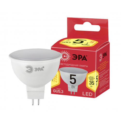 Лампочка светодиодная ЭРА RED LINE ECO LED MR16-5W-827-GU5.3 (диод, софит, 5Вт, тепл, GU5.3)