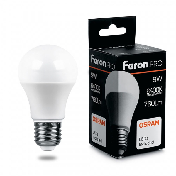 Лампа светодиодная Feron.PRO LB-1009 Шар E27 9W 6400K A60 OSRAM LED