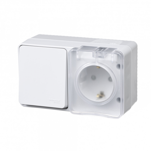 Блок AtlasDesign Profi54 10А + Роз. Schuko 2P+E с зазем. 16A белый IP54 Schneider Electric