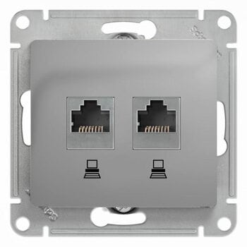 Механизм розетки комп. 2-м Glossa RJ45+RJ45 кат.5е алюм. SchE