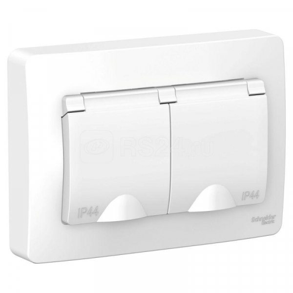 Розетка 2-м СП BLANCA 16А IP44 250В с защ. крышкой защ. шторки с заземл. бел. SchE