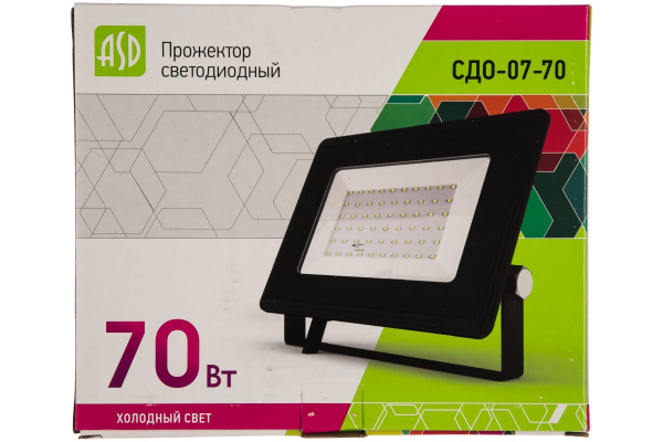Прожектор светодиодный СДО-07-70 черный IP65 ASD