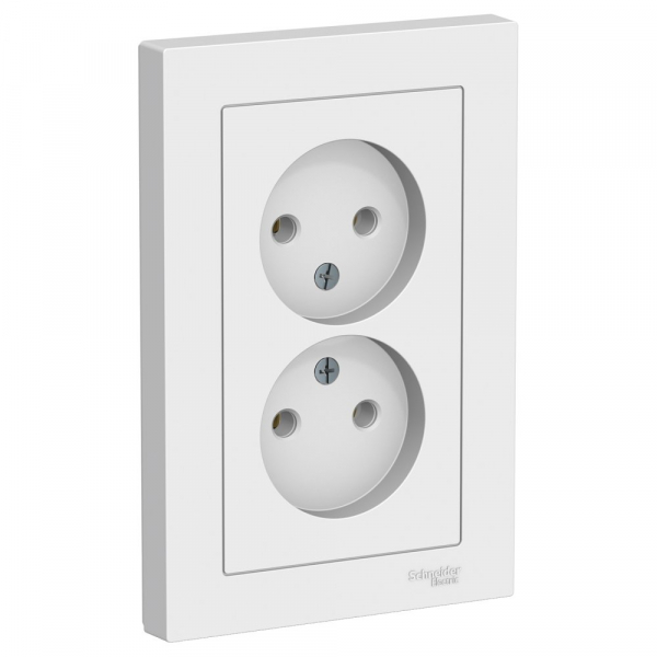 Розетка 2-м ATLAS DESIGN без заземл. 16А в сборе бел. SchE