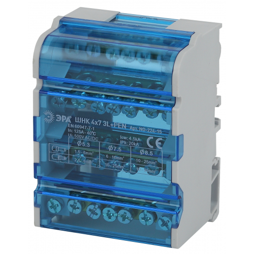 Шины на DIN-рейку в корпусе (кросс-модуль) ШНК 4х7 3L+PEN NO-224-15 ЭРА