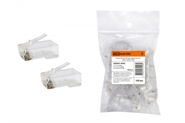 Разъём для кабеля кат. 5Е RJ-45 UTP 8P8C (1упак-100шт) TDM