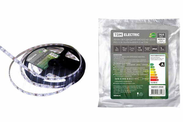 Лента светодиодная SMD5050-60 LED/m-IP65-12 B-14,4 Вт/м-6000 К (5м) TDM