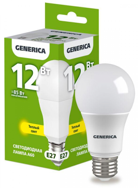 Лампа светодиодная А60 груша 12Вт 230В 3000К Е27 IEK GENERICA