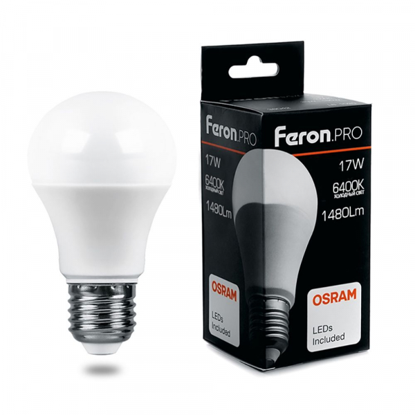 Лампа светодиодная Feron.PRO LB-1017 Шар A65 E27 17W 6400K OSRAM LED