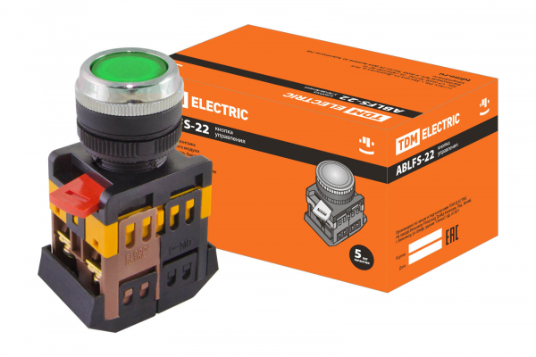 Кнопка ABLFS-22 зеленый  d22мм неон/230В 1з+1р TDM