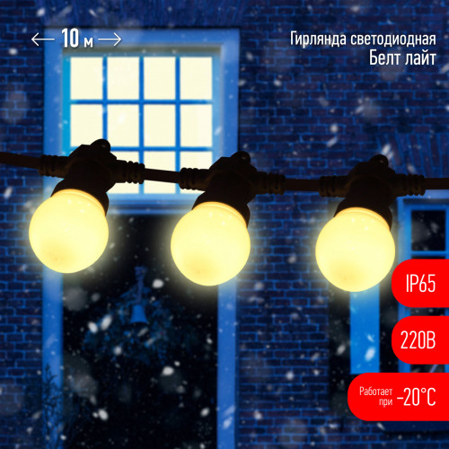Гирлянда ЭРА Белт Лайт ERABL-WS10, набор 10 м,30 LED (шаг 30 см),тепл.свет,220 В,кауч 