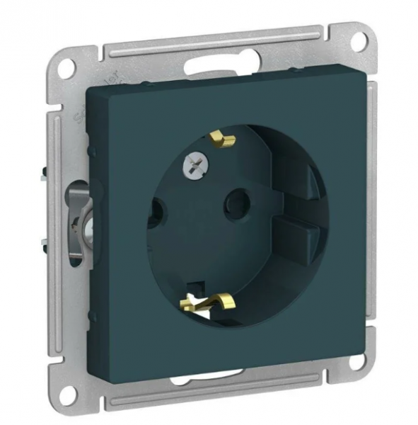 *Механизм розетки 1-м СП AtlasDesign 16А IP20 с заземл. изумруд SchE