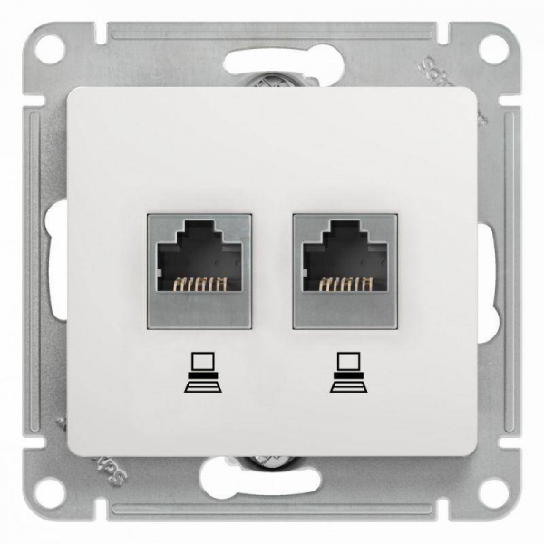 Механизм розетки комп. 2-м Glossa RJ45+RJ45 кат.5е бел. SchE