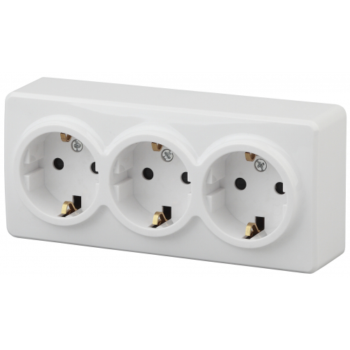 Розетка 3х2P+E Schuko, 16A-250В, IP20, ОУ, Эра Эксперт, белый 11-2208-01 ЭРА 