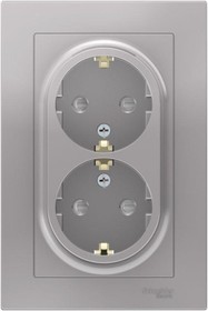 Розетка 2-м ATLAS DESIGN с заземл. 16А в сборе алюм. SchE