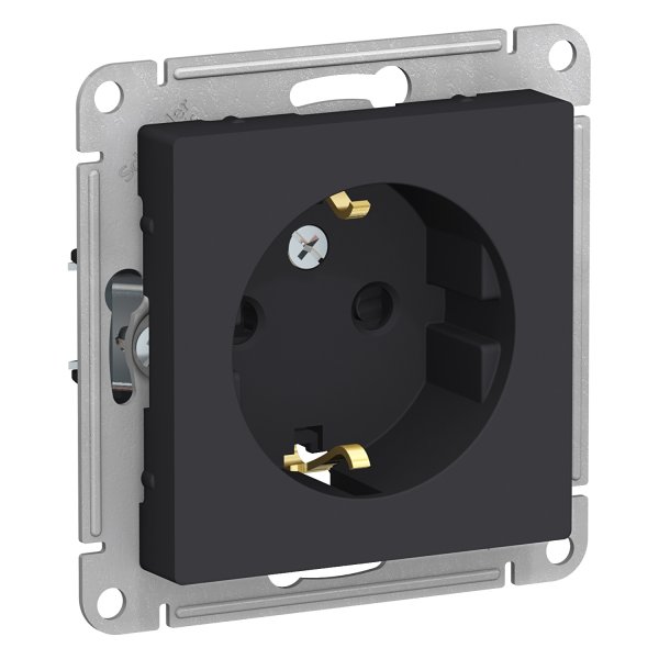 Механизм розетки 1-м СП AtlasDesign 16А IP20 с заземл. защ. шторки карбон SchE