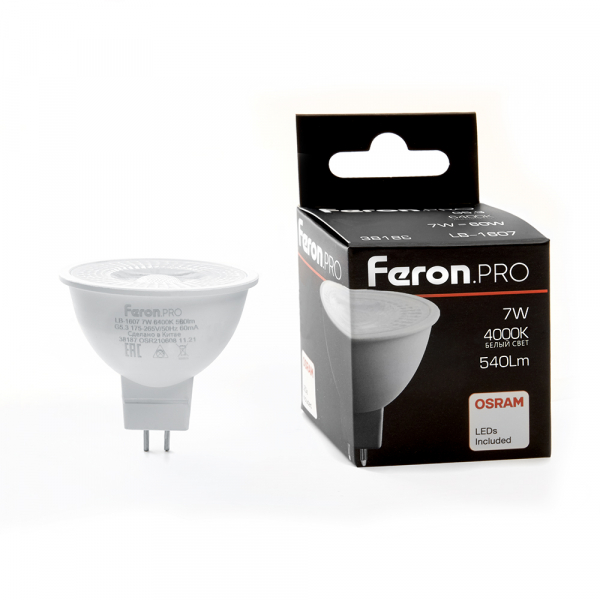 Лампа светодиодная Feron.PRO LB-1607 G5.3 7W 4000K MR16 с линзой 110 градусов