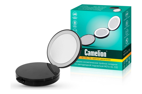 Зеркало M216-DL с LED подсветкой 1х/5х/7х 4хCR2032 черн. тройное Camelion 13003