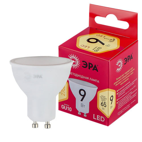 Лампочка светодиодная ЭРА RED LINE LED MR16-9W-827-GU10 R софит теплый белый свет