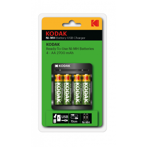 Зарядное устройство для аккум Kodak USB Overnight charger with 4 x AA 2700mAh [K4AA/AAA] (6/48/1008)
