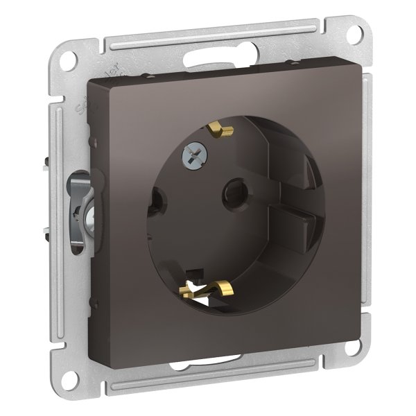 Механизм розетки 1-м СП AtlasDesign 16А IP20 с заземл. защ. шторки мокко SchE
