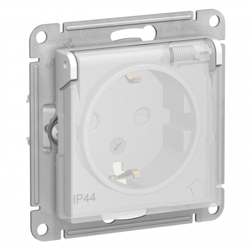 Механизм розетки 1-м СП ATLAS DESIGN AQUA с заземл. защ. шторки с защ. крышкой 16A IP44 бел SchE