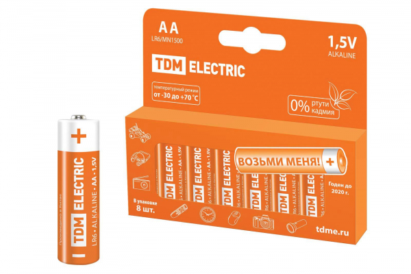 *Элемент питания LR6 AA  Alkaline 1.5V PAK-8 TDM