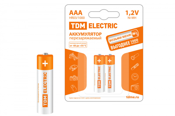 Аккумулятор ААА-1000 mAh Ni-MH ВР-2 TDM