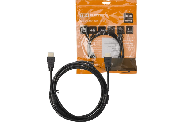 Кабель "АВК 4" HDMI - HDMI, v2.0, позолоченные контакты, с ферритами, 3 метра, TDM