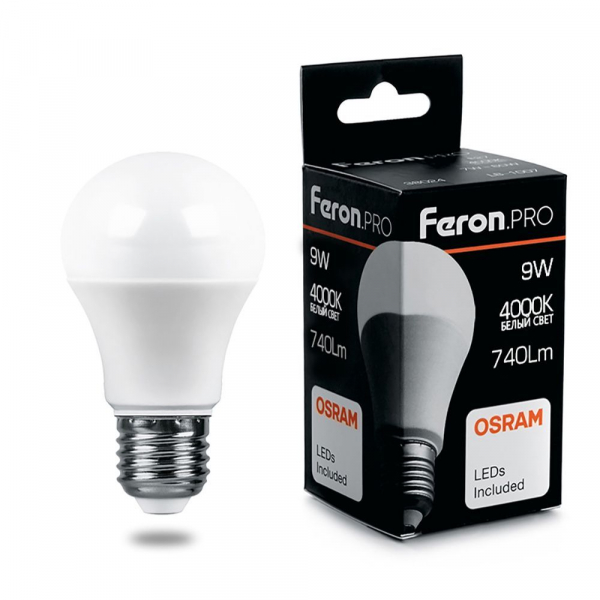 Лампа светодиодная Feron.PRO LB-1009 Шар E27 9W 4000K A60 OSRAM LED