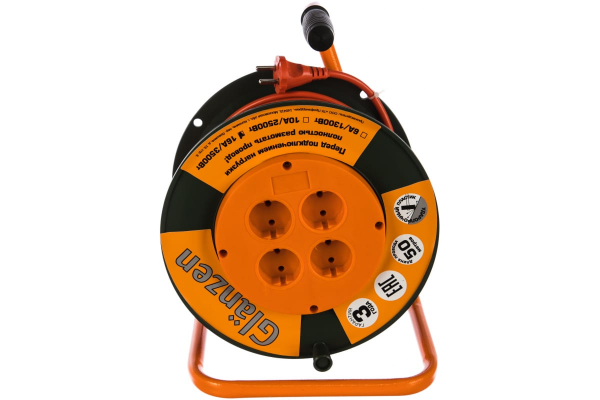 Удлинитель силовой на катушке GLANZEN 4 гн. ПВС 2х1,5 арт. EB-50-006
