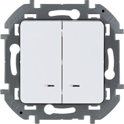 Выключатель двухклавишный с подсветкой/индикацией белый INSPIRIA 10AX 250B Legrand