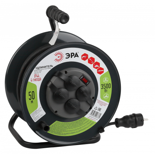 Удлинитель силовой RMx-4es-3x1.5-50m-IP44(KG) на м. катушке c/з 4 гн 50м КГ 3х1.5 ЭРА
