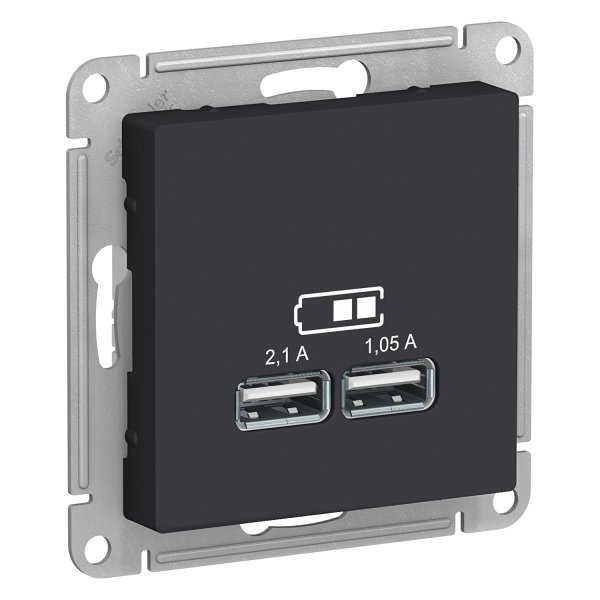 Механизм розетки USB ATLAS DESIGN 5В 1порт х 2.1А 2порта х 1.05А карбон SchE