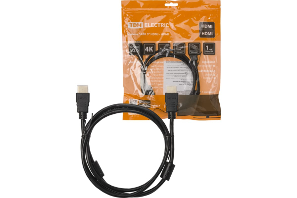 Кабель "АВК 3" HDMI - HDMI, v2.0, позолоченные контакты, с ферритами, 1,5 метра, TDM
