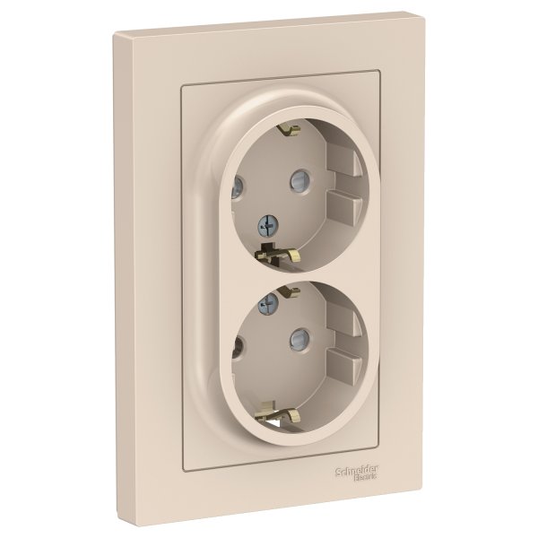 Розетка 2-м ATLAS DESIGN с заземл. защ. шторки 16А в сборе беж. SchE