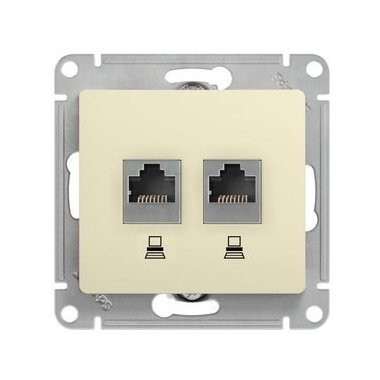 Механизм розетки комп. 2-м Glossa RJ45+RJ45 кат.5е молочн. SchE