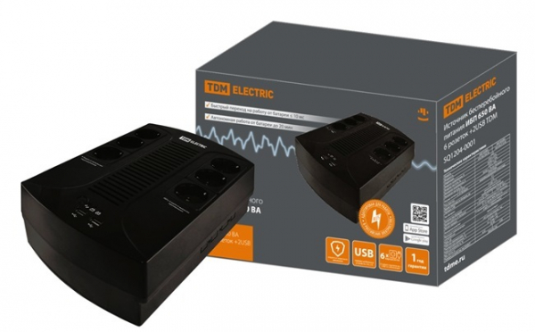 Источник бесперебойного питания ИБП 650 ВА 6 розеток+USB TDM