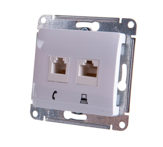Механизм розетки комп. + телеф. 2-м СП Glossa RJ11 + RJ45 бел. SchE