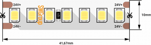 Лента светодиодная SWG PRO SMD 2835, 168 LED/м, 17,3 Вт/м, 24В, IP20, 2400lm/м, Нейтральный белый 5м