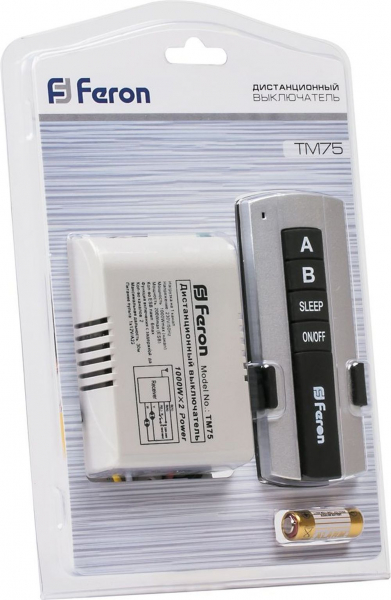 Выключатель дистанционный Feron 230V 1000W 2-хканальный 30м с пультом управления TM75