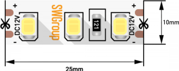 Лента светодиодная SWG SMD 2835, 120 LED/м, 12 Вт/м, 12В, IP20, 1000lm/м, Холодный белый 5м