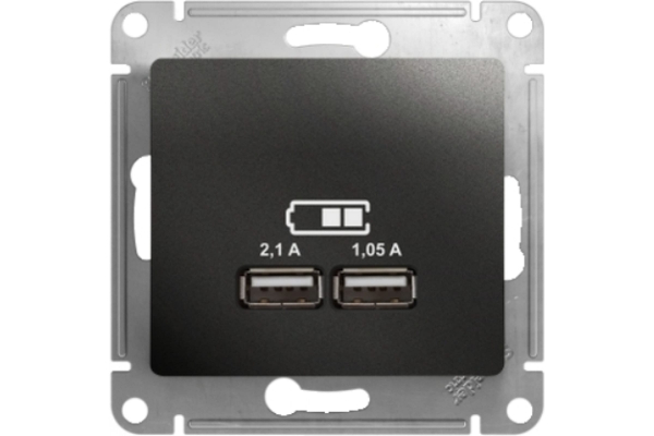 Механизм розетки USB 1-м СП Glossa 5В/2100мА 2х5В/1050мА антрацит SchE